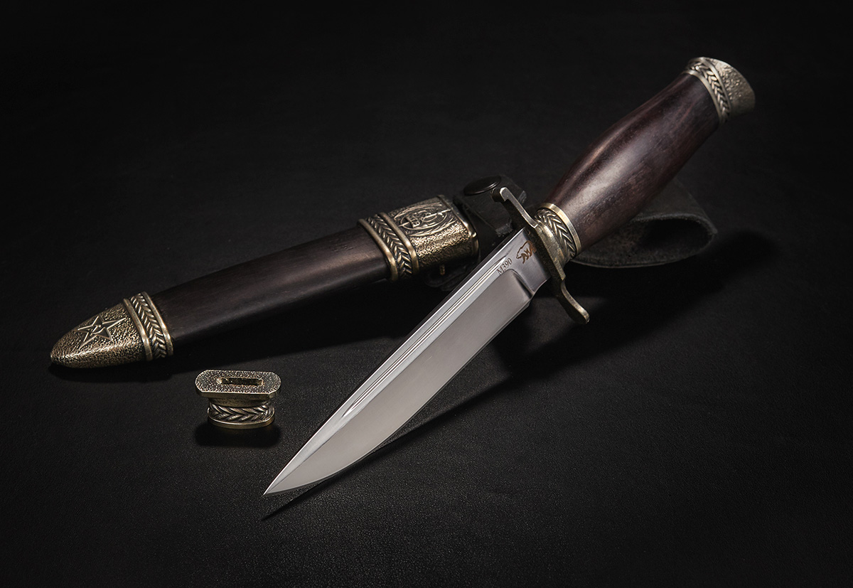 Нож НКВД дам. сталь литье граб дер. ножны